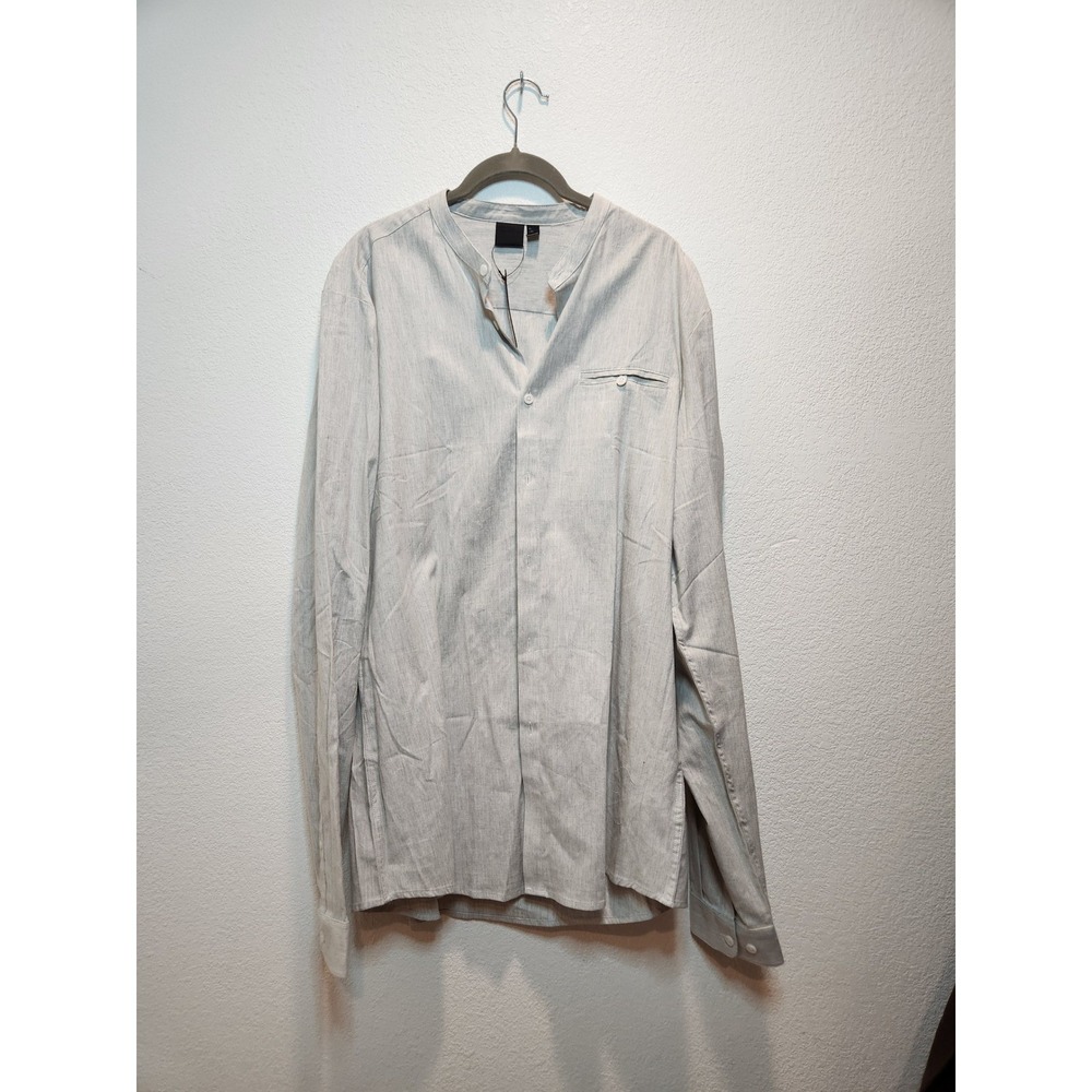 Hugo Boss Mens XL Linen Blend Shirt Gray Band Collar Long Sleeve Casual NWT